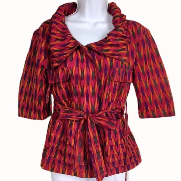 Anthropologie Jackets & Blazers - Pink Orange Ikat Print Tie Belt Jacket by Dolan